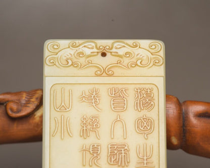 Chinese Natural Hetian Jade Carving Landscape Statues Exquisite Pendant Jewelry