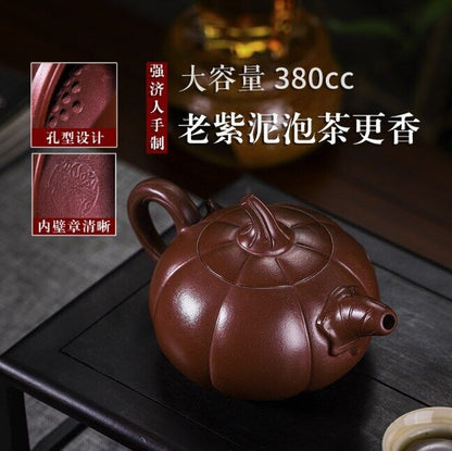 Chinese Yixing Teapot Pumpkin Zisha Clay Pottery Shape Clay Pot 380 Cc