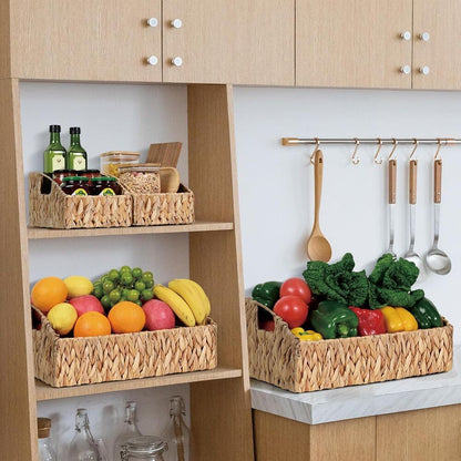 Handwoven Storage Baskets Natural Water Hyacinth Storage Bins Built-in Handles