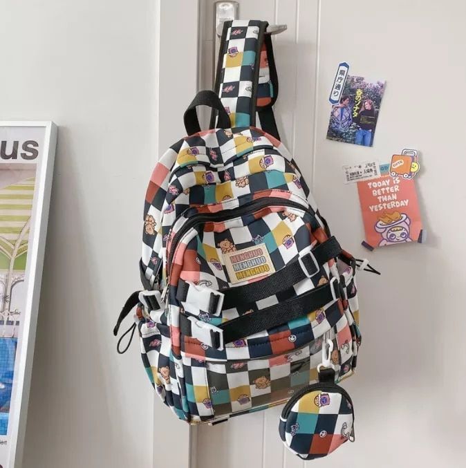 Cartoon Backpack Two Piece School Student Bag 31*13*42CM Canvas Zipper Blue Pink