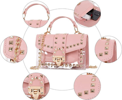 Women's Fashion Clear Purses Handbags Transparent PVC Crossbody Pink Bag Gift