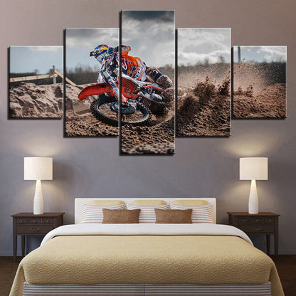 Motocross Dirt Motorbike Racing Canvas Prints Painting Wall Art Home Decor 5PCS
