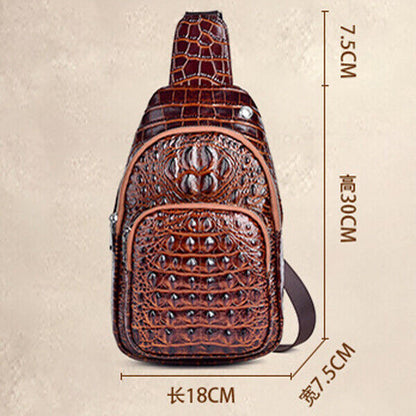 Sling Backpack Men's Genuine Leather Crocodile Crossbody Chest Bag Sport Daypack