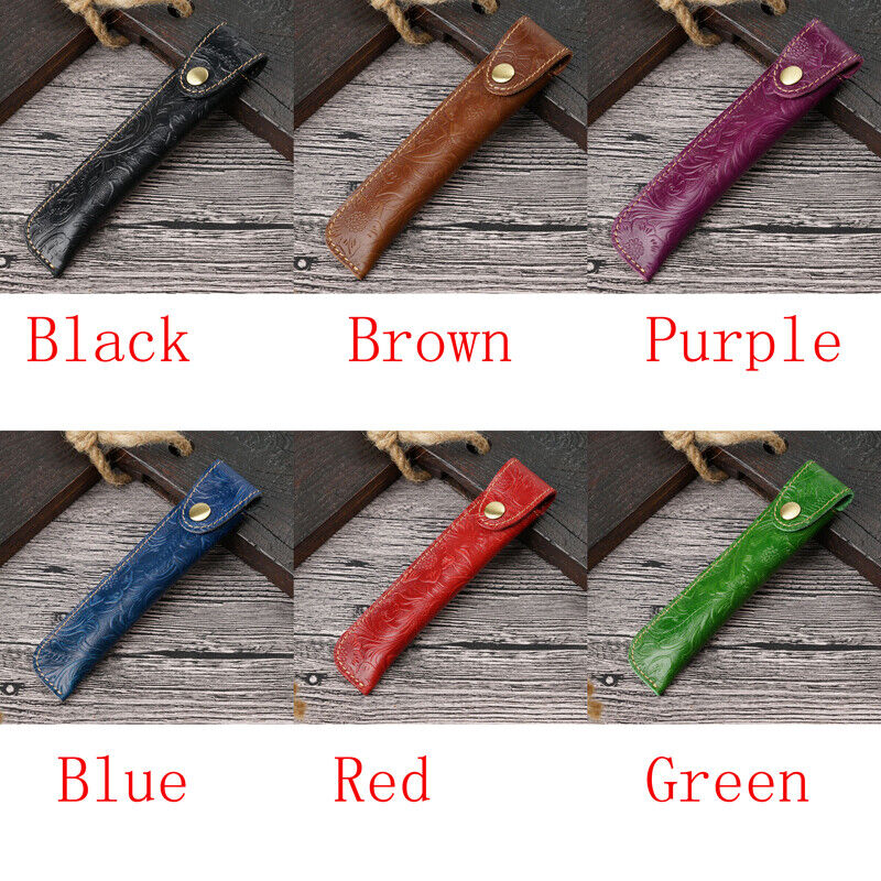 Handmade Cowhide Leather Pen Bag Vintage Carved Leather Pencil Case