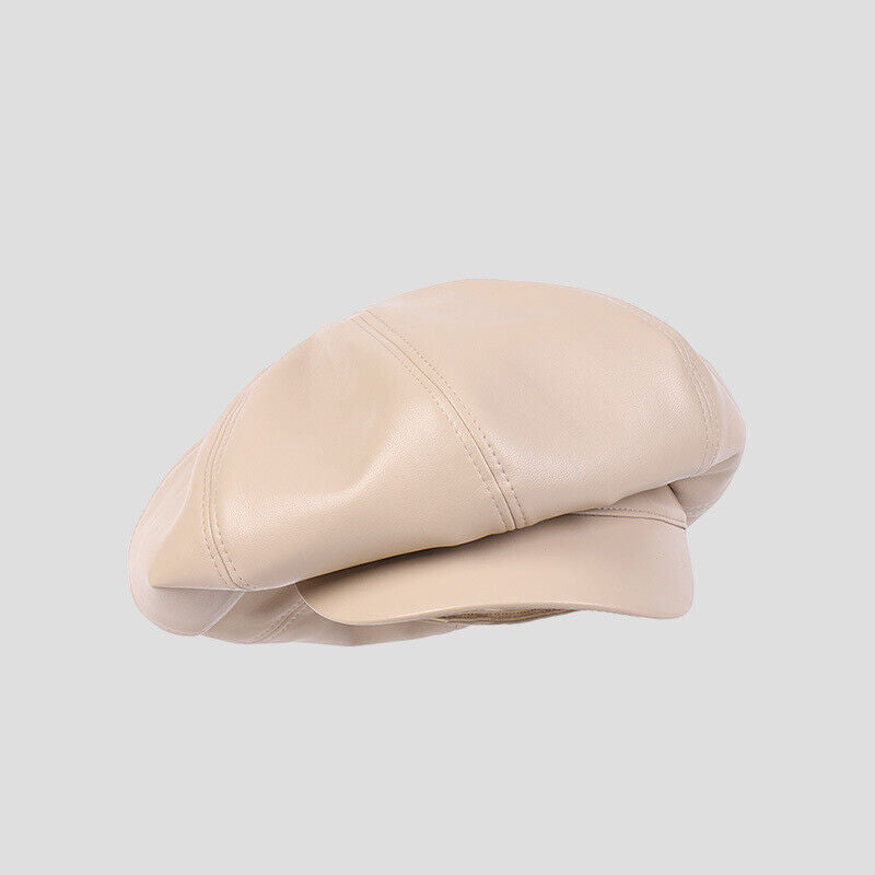 Womem Faux Leather Newsboy Hat Cabbie Cap Beret Flat Large Oversized Baggy Hat
