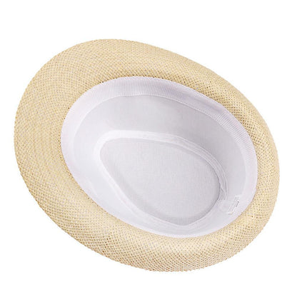 Unisex Straw Fedora Panama Hat Summer Sun Short Brim Floral Trilby Cuban Cap Hat