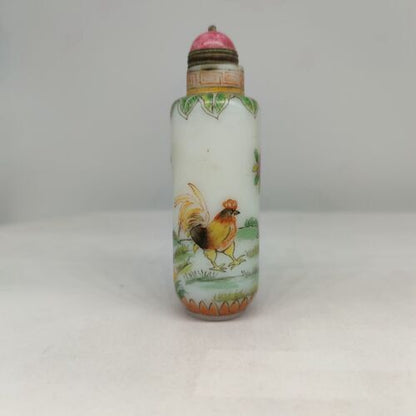 vintage chinese peking glass snuff bottle hand painted rooster cock statue qing