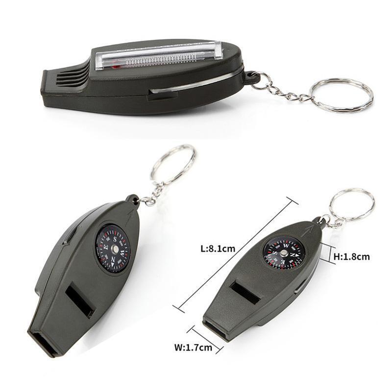 4in1 Outdoor Survival Keychain Compass Thermometer Magnifier Emergency Whistle