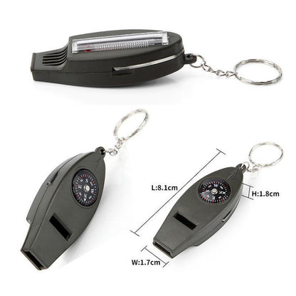 4in1 Outdoor Survival Keychain Compass Thermometer Magnifier Emergency Whistle