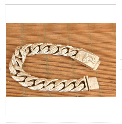 Rare Chinese tibet silver hand cast tiger figure Statue bracelet man jewel gift