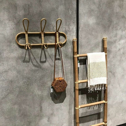 40x20cm Rattan Wall Hooks Kids Garments Organizer Rack Clothes Hat Hanging Decor