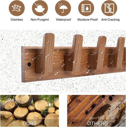 Handmade Wooden Coat Rack Wall Mount 5 Hooks for Hanging Coat Jacket Decoration