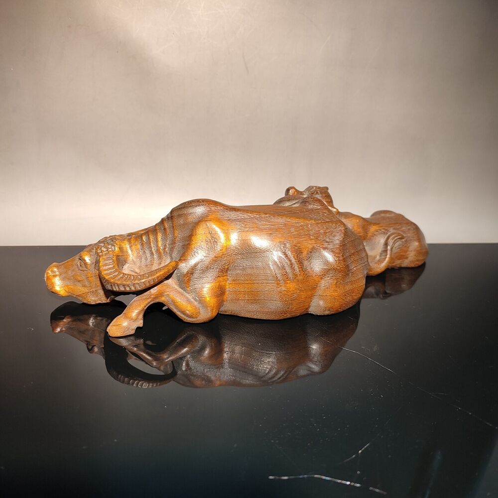 Chinese ox Boxwood hand carved wooden african statues decor statue cattle son