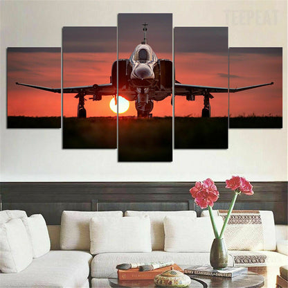 F-4 Phantom II Airplane Sunset 5 Piece canvas Wall Art Print Picture Home Decor