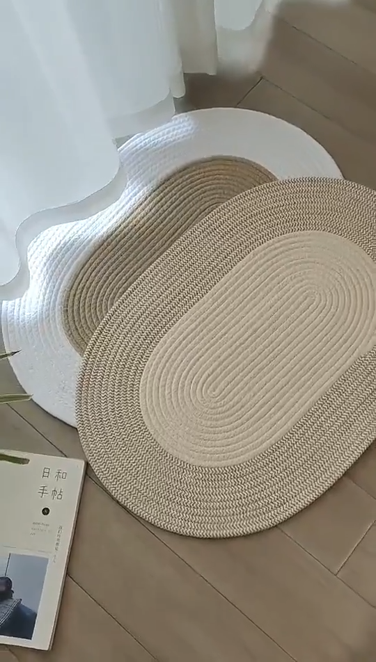 Door Mat Woven Cotton Rope Non Slip Carpet Entrance Bedroom Bedside Rugs 65x45cm