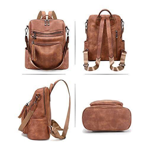 Leather Backpack Purse for Women Fashion Tassel Ladies Shoulder Bags De...