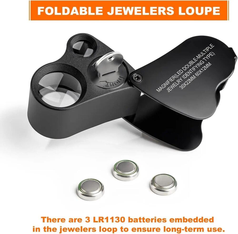 30X 60X Jewelers Loupe Magnifier Jewelry Eye Loop Pocket Magnifying Glass Light