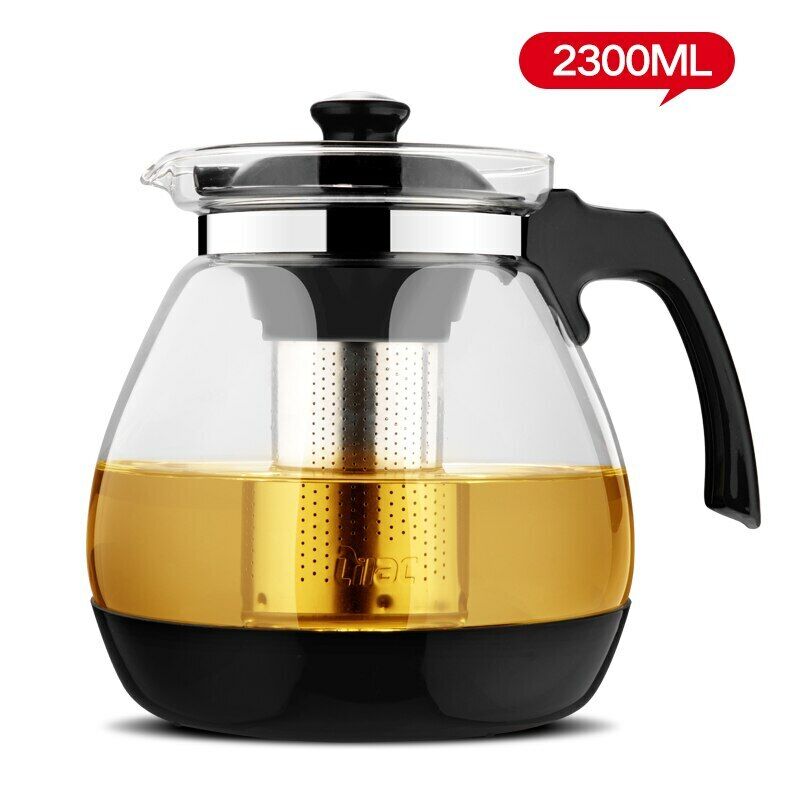 Glass Teapot for Tea Flower with Removable Steel Infuser Filter Tea Kettle