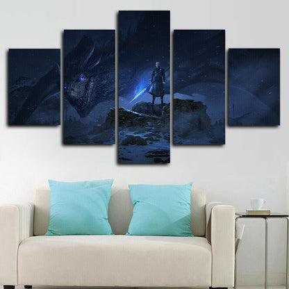 Dragon Night King 5 Panel Canvas Print Wall Art Poster Home Decor