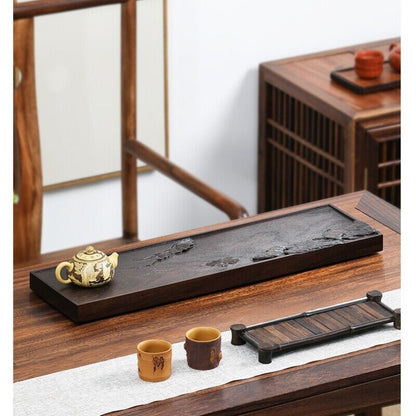 Ebony Wood Tea Tray Hand Carved Serving Tray Water Draining Pipe Solid Wood New