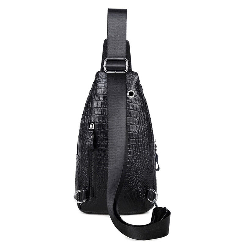 Men's Sling Backpack, 100% Genuine Leather Crocodile Crossbody Chest Bag Daypack