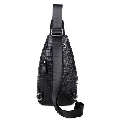 Men's Sling Backpack, 100% Genuine Leather Crocodile Crossbody Chest Bag Daypack