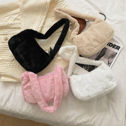 Fluffy Shoulder Bag Vintage Underarm Pouch Square Travelling Purse 22*14*7CM 1PC
