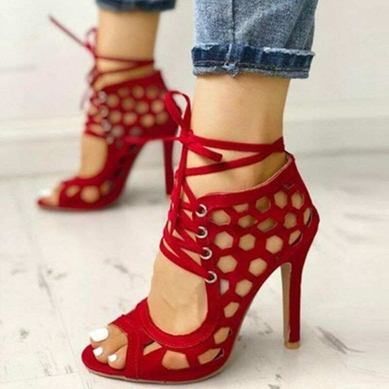 Women Summer High Heels Sandals Peep Toe Hollow-out Stilettos Party Pumps Shoes
