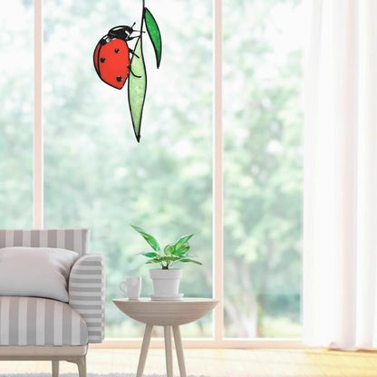 Stained Glass Ladybug Home Decoration 22x10cm Metal Window Wall Hanging Ornament