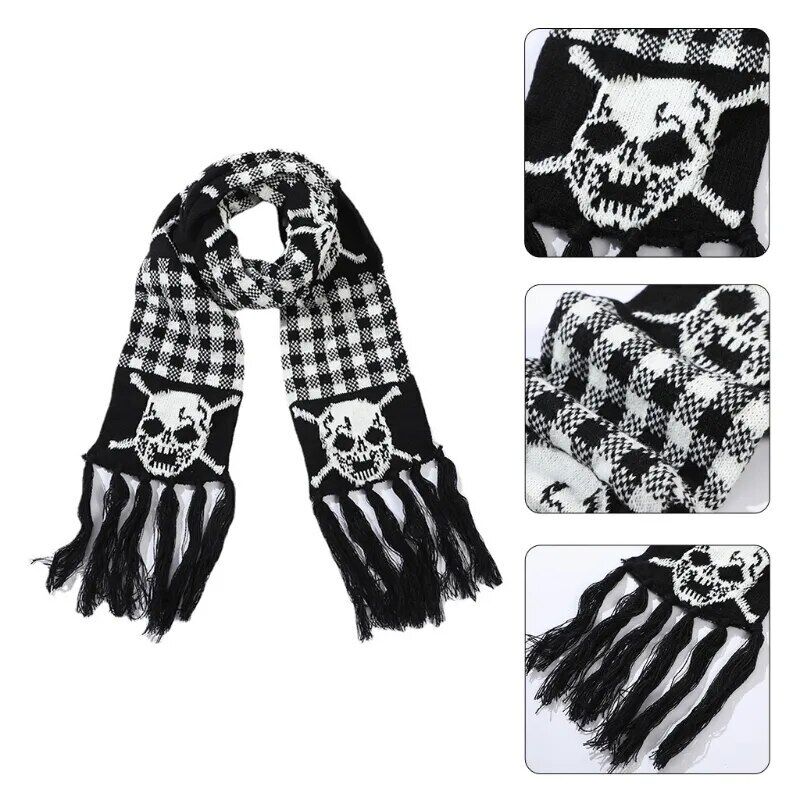 Crossbones Unisex Skull Scarf Scarves With Fringes Skeleton Knitted Winter Scarf