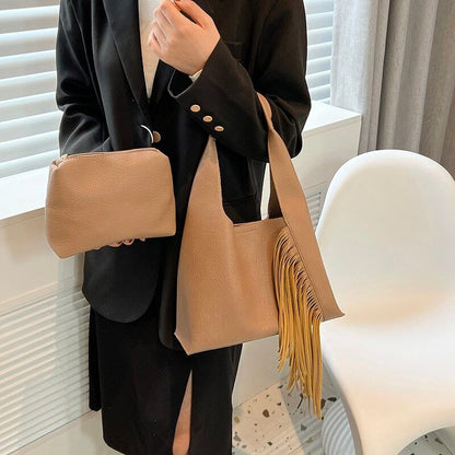 Small Handbag Women Spring Travel 2pcs/set Tassels Shoulder Bag