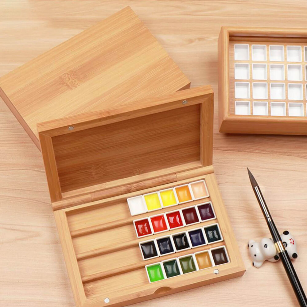 Watercolor Palette 24-36 Grid Wooden Box Painting Tools Art Supply Oil Paint Lid