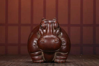 chinese tea pet Hippo statue gift zisha yixing clay lucky Decoration Big mouth