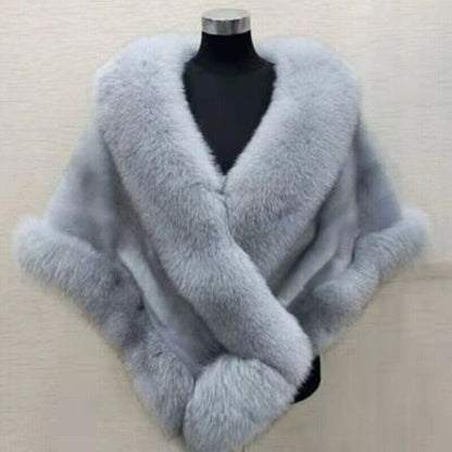 Women Luxury Fluffy Faux Fur Shawl Bridal Wedding Evening Cape Warm Dress Stole