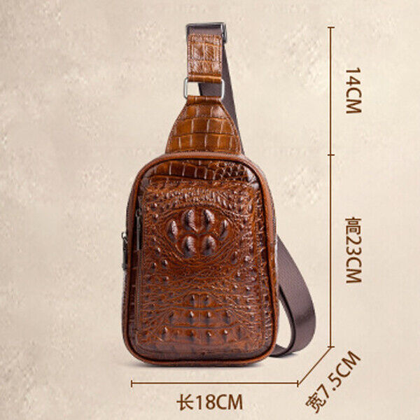 Men's Genuine Leather Crocodile Sling Backpack Crossbody Chest Bag Shoulder Bag