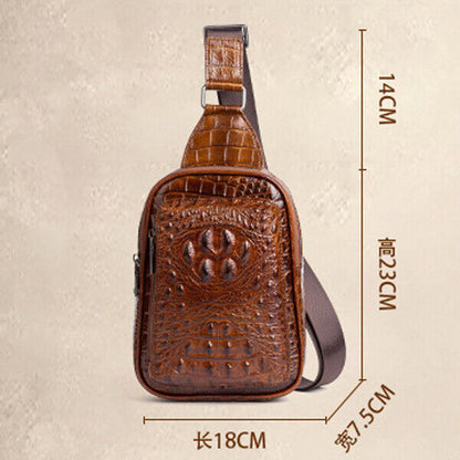 Men's Genuine Leather Crocodile Sling Backpack Crossbody Chest Bag Shoulder Bag
