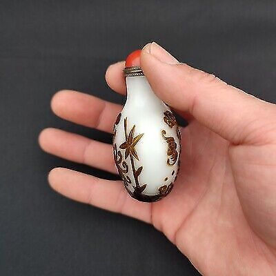Bejing snuff bottle glass antique carving phoenix statue dragon turtle sculpture