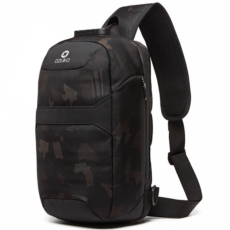 Men's Sling Backpack Oxford cloth Waterproof&Anti-theft Crossbody Bag USB Port
