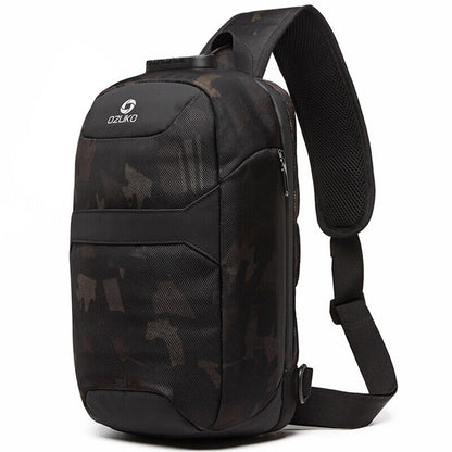 Men's Sling Backpack Oxford cloth Waterproof&Anti-theft Crossbody Bag USB Port