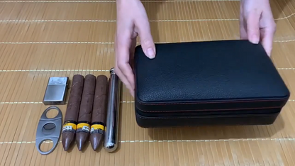 Cigar Humidor Boxes Leather Cedar Wood Smoking Travel Storage Case 13.5x8x20.5cm