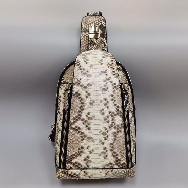 Handcrafted Python Skin Leather Crossbody Chest Bags Men's Luxury Sling Backpack
