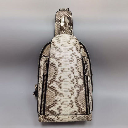 Handcrafted Python Skin Leather Crossbody Chest Bags Men's Luxury Sling Backpack