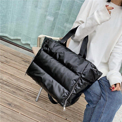 Large Shoulder Bag Waterproof Nylon Bag Space Padded Cotton Feather Down Tote