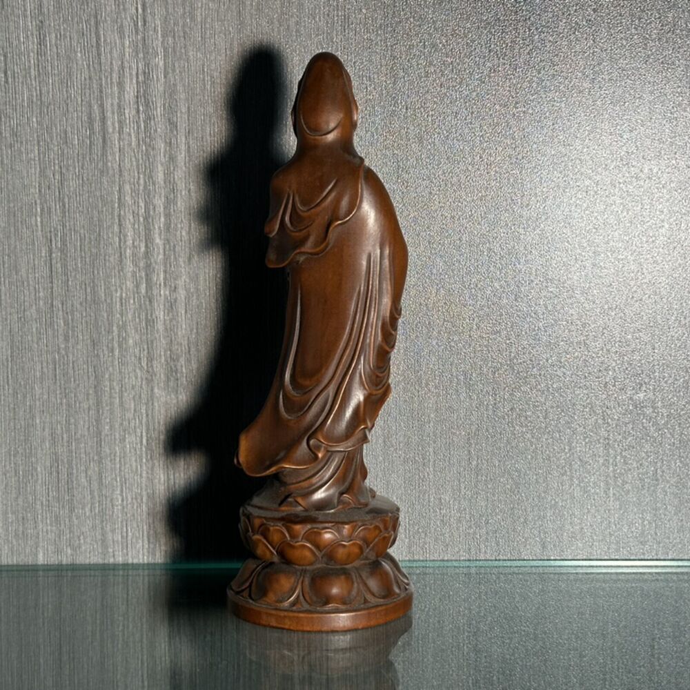 Chinese Old Boxwood Carved Rosary Guanyin Statues Wooden Home Decor Figurines