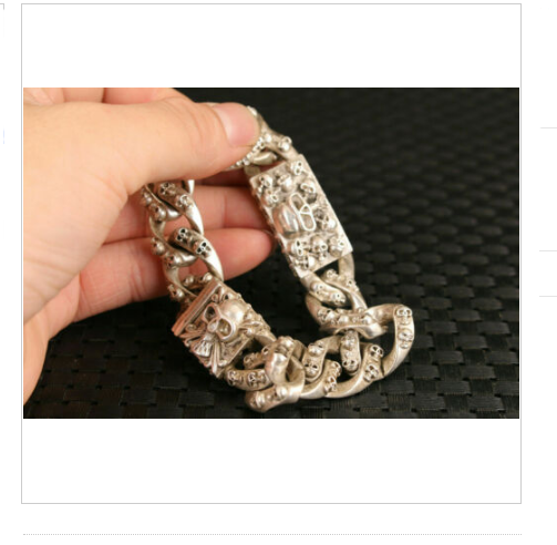 Big Rare chinese old tibet silver skull statue figure bracelet Art Decoration