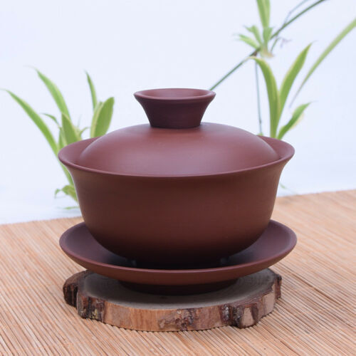 real yixing gaiwan kungfu tea set purple grit tureen zisha cup bowl lid 130ml