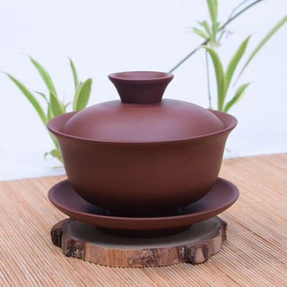 real yixing gaiwan kungfu tea set purple grit tureen zisha cup bowl lid 130ml