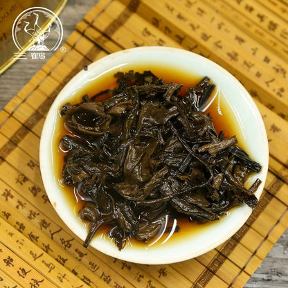 Three Cranes 2019 Loose Dark Tea Guangxi Liupao Box Tea Hei Cha Golden Jar 200g