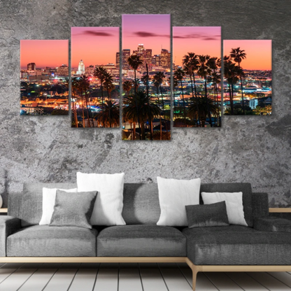 Los Angeles Skyline City Night 5 Piece Canvas Print Wall Art Home Decor