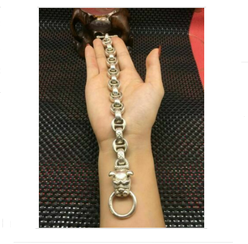 Asian chinese old miao silver hand cast dog statue bracelet jewel cool gift